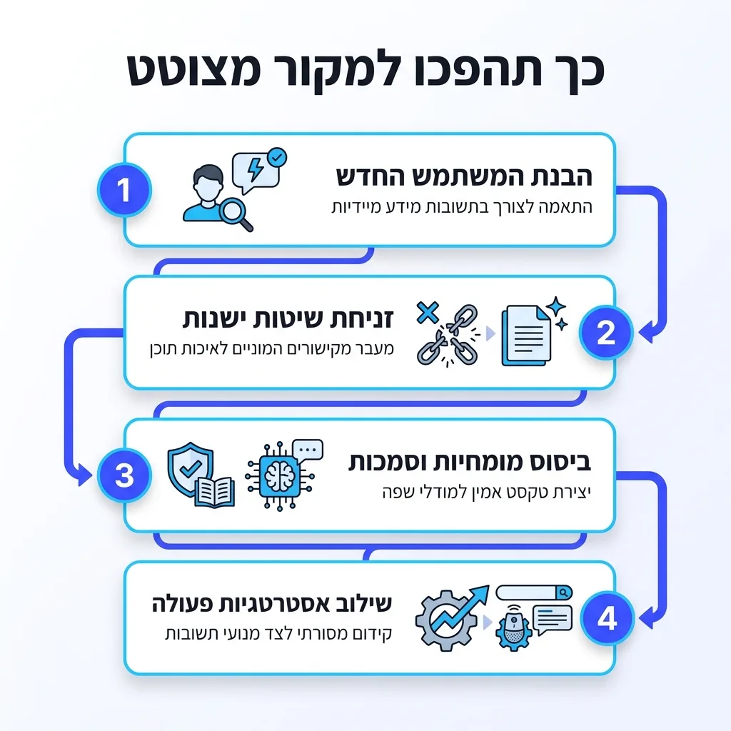 אינפוגרפיקה — כך תהפכו למקור מצוטט: הבנת המשתמש החדש, זניחת שיטות ישנות, ביסוס מומחיות וסמכות, שילוב אסטרטגיות פעולה