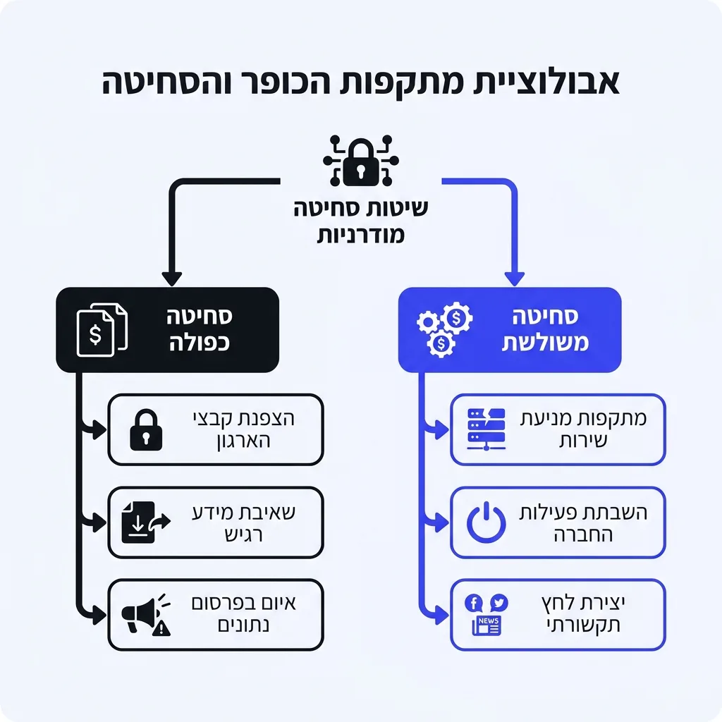 אינפוגרפיקה — אבולוציית מתקפות הכופר והסחיטה: שיטות סחיטה מודרניות