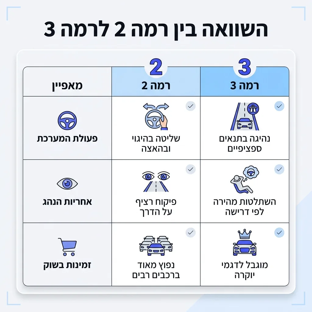 אינפוגרפיקה — השוואה בין רמה 2 לרמה 3: השוואה בין רמה 2, רמה 3