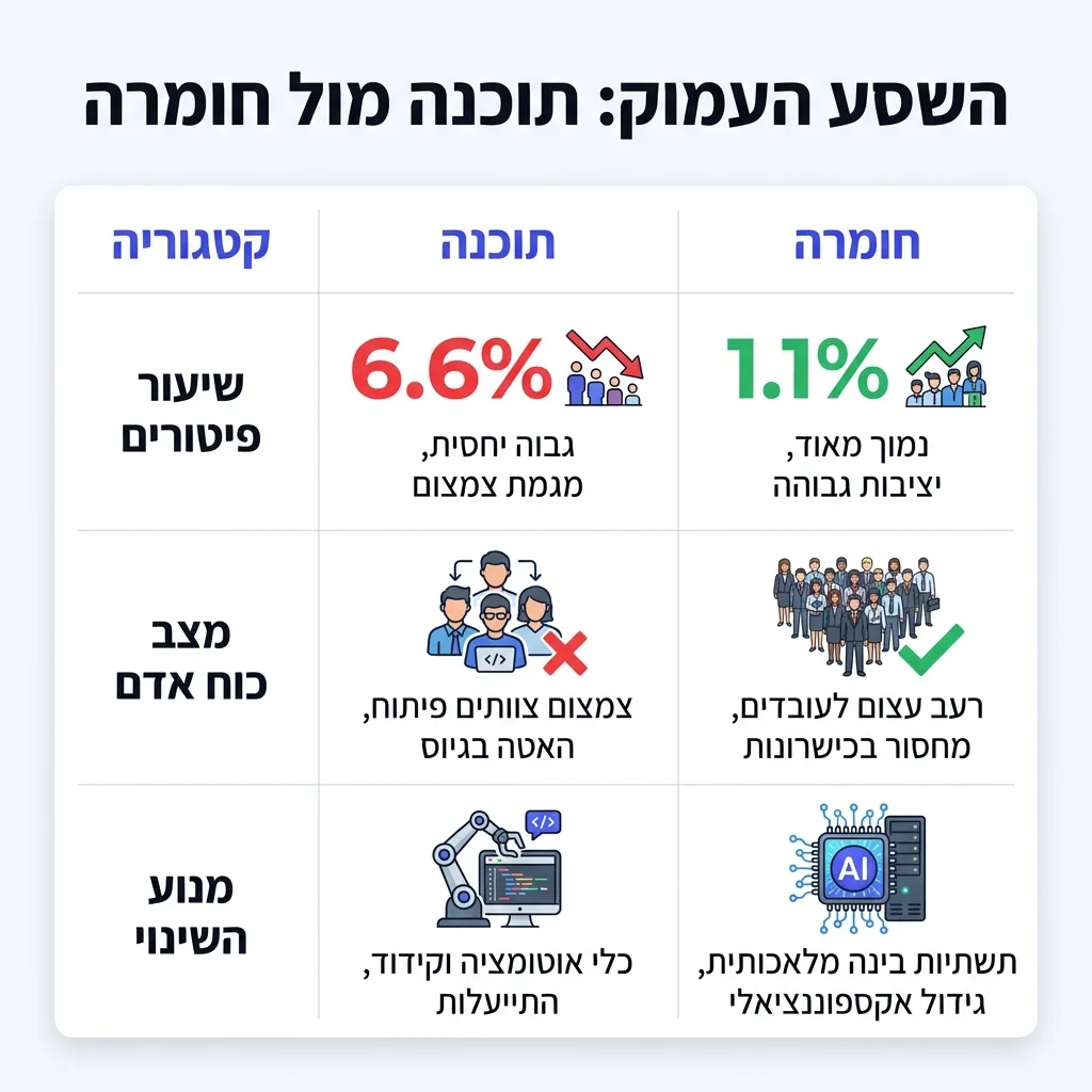 אינפוגרפיקה — השסע העמוק: תוכנה מול חומרה: השוואה בין תוכנה, חומרה