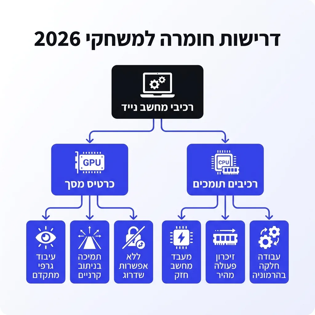 אינפוגרפיקה — דרישות חומרה למשחקי 2026: רכיבי מחשב נייד