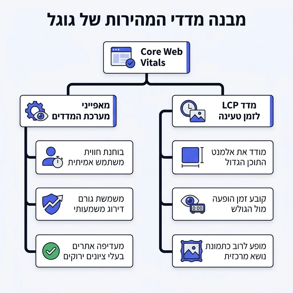אינפוגרפיקה — מבנה מדדי המהירות של גוגל: Core Web Vitals