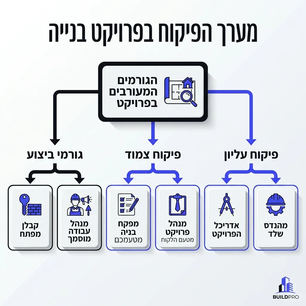 אינפוגרפיקה — מערך הפיקוח בפרויקט בנייה: הגורמים המעורבים בפרויקט