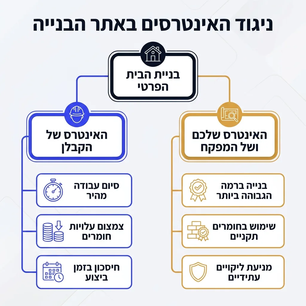 אינפוגרפיקה — ניגוד האינטרסים באתר הבנייה: בניית הבית הפרטי