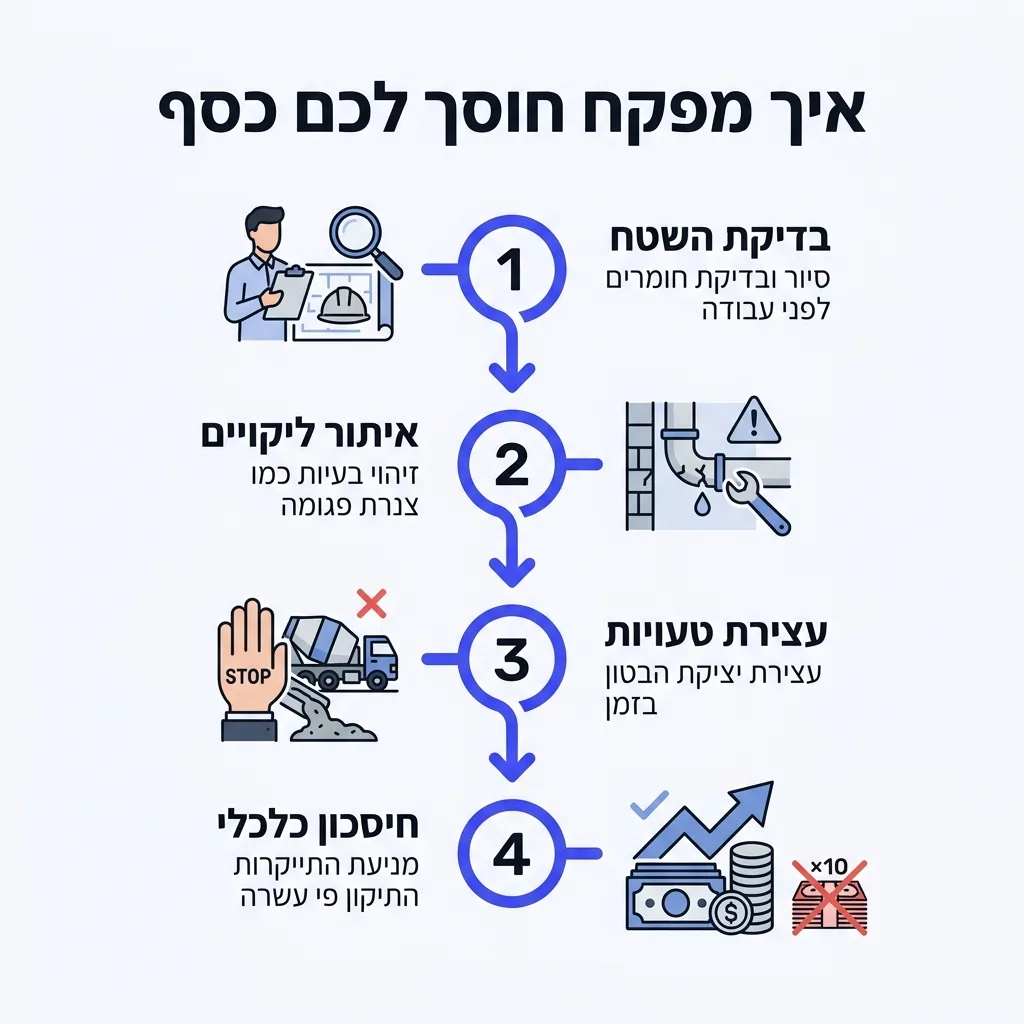 אינפוגרפיקה — איך מפקח חוסך לכם כסף: בדיקת השטח, איתור ליקויים, עצירת טעויות, חיסכון כלכלי