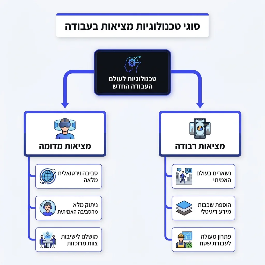 אינפוגרפיקה — סוגי טכנולוגיות מציאות בעבודה: טכנולוגיות לעולם העבודה החדש