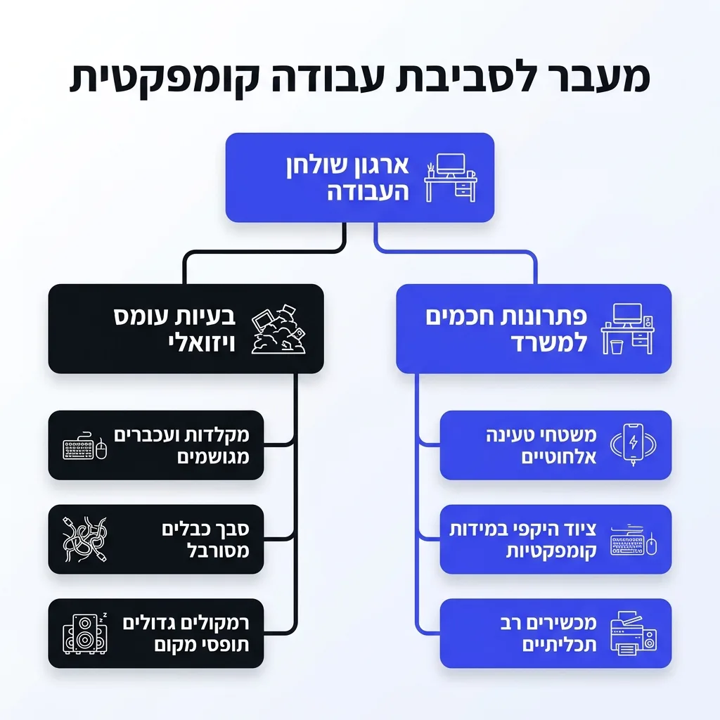 אינפוגרפיקה — מעבר לסביבת עבודה קומפקטית: ארגון שולחן העבודה