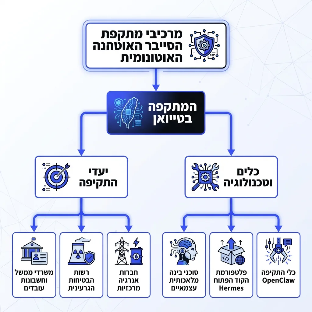 אינפוגרפיקה — מרכיבי מתקפת הסייבר האוטונומית: המתקפה בטייוואן