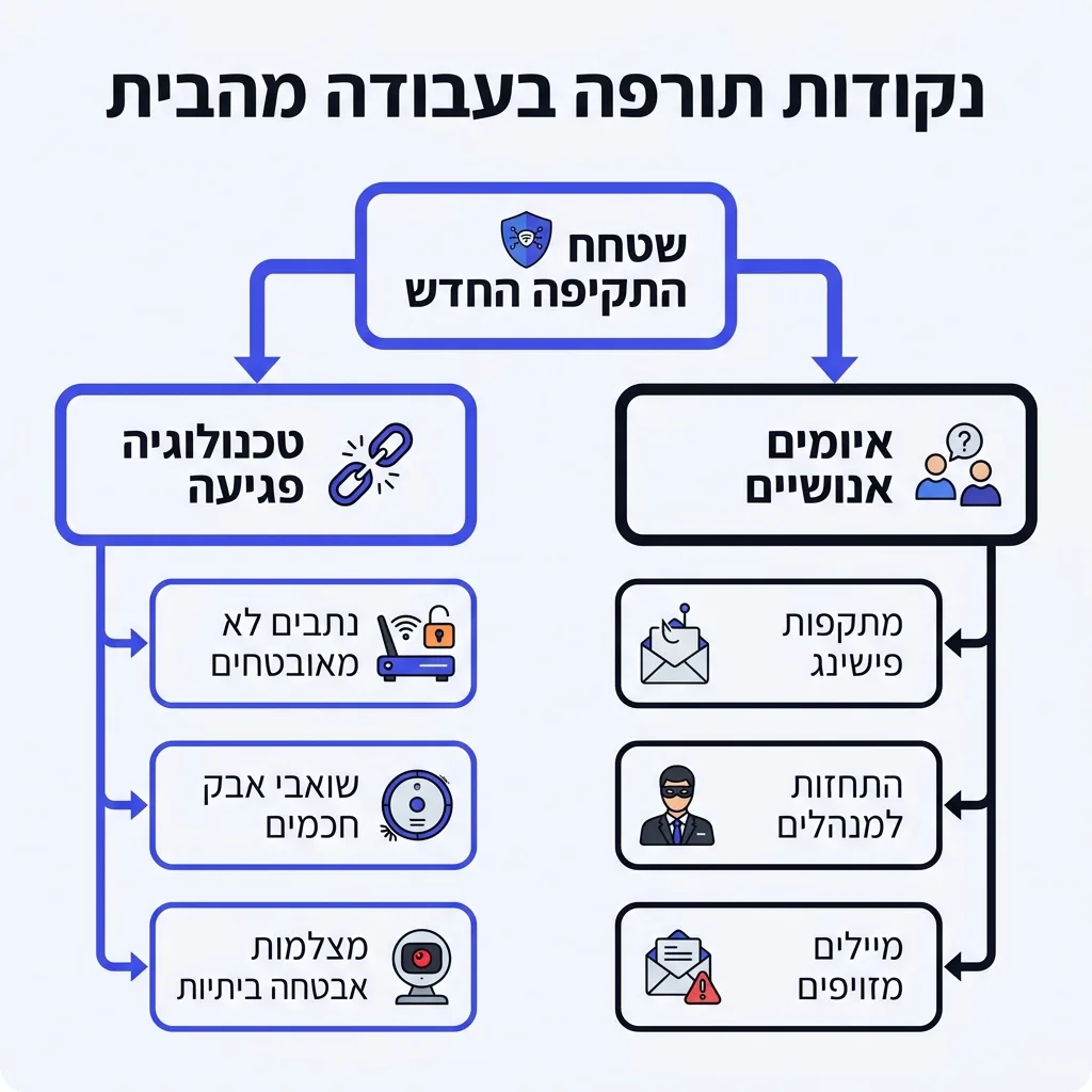 אינפוגרפיקה — נקודות תורפה בעבודה מהבית: שטח התקיפה החדש