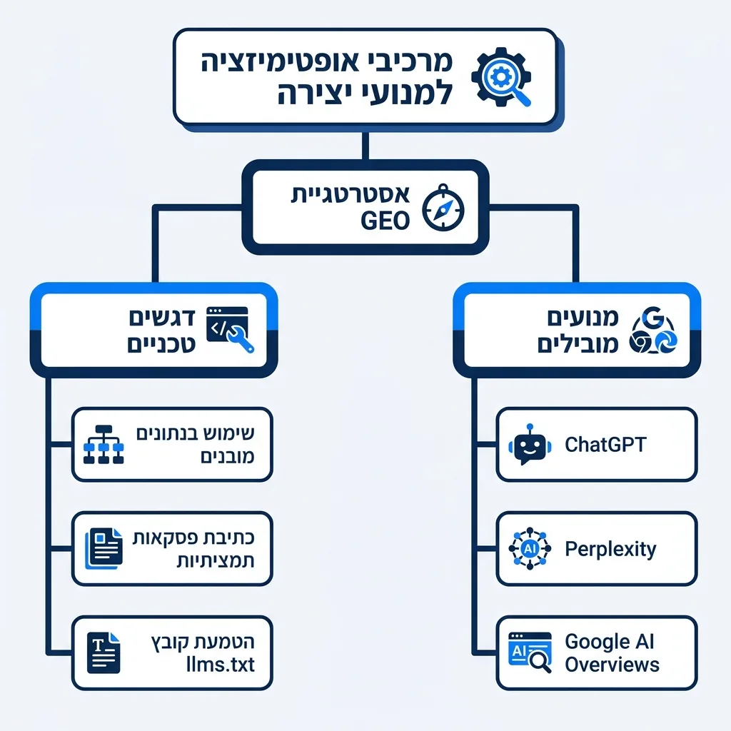 אינפוגרפיקה — מרכיבי אופטימיזציה למנועי יצירה: אסטרטגיית GEO