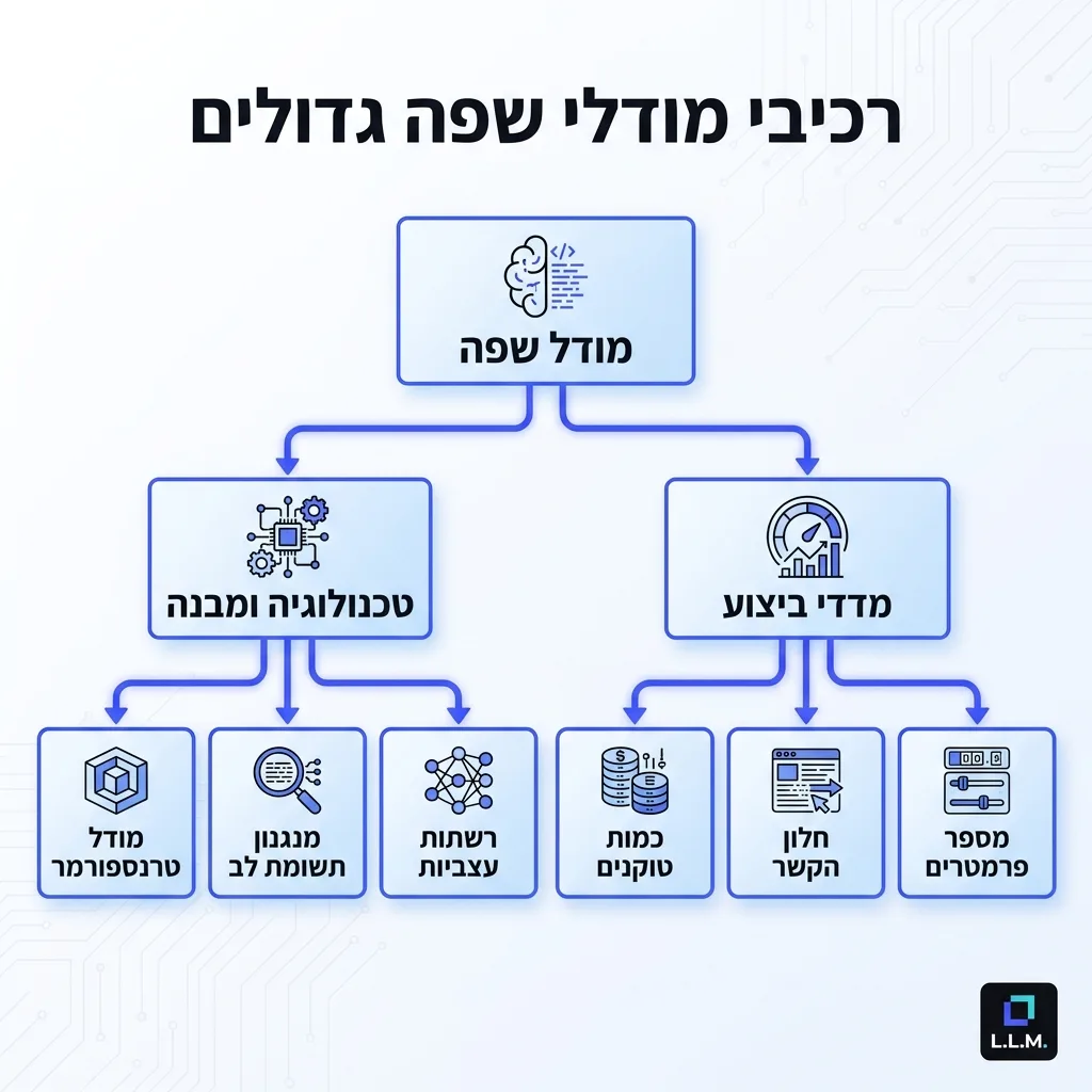 אינפוגרפיקה — רכיבי מודלי שפה גדולים: מודל שפה