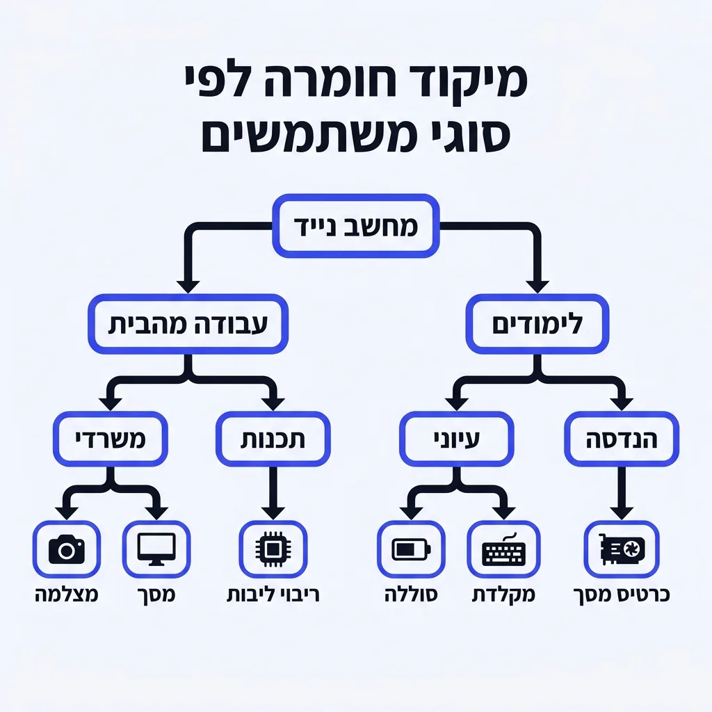 אינפוגרפיקה — מיקוד חומרה לפי סוגי משתמשים: מחשב נייד