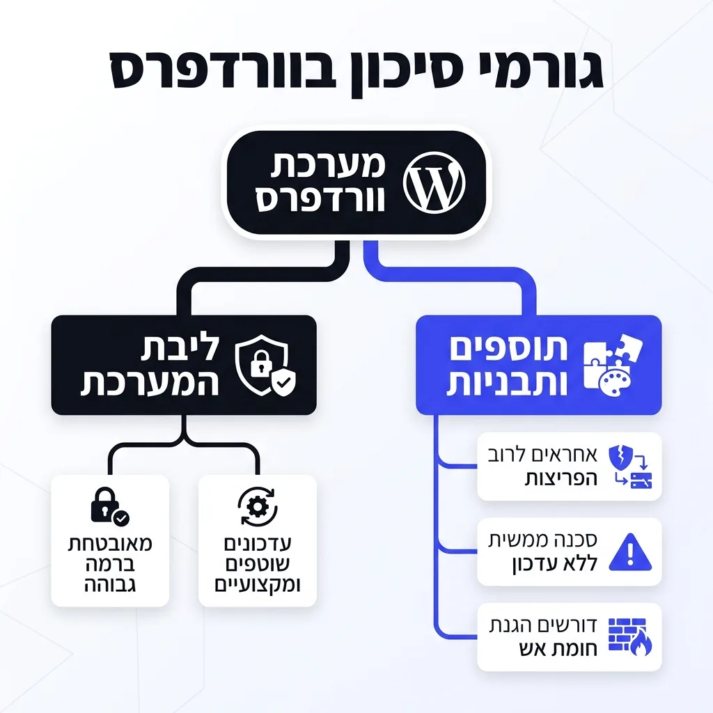 אינפוגרפיקה — גורמי סיכון בוורדפרס: מערכת וורדפרס