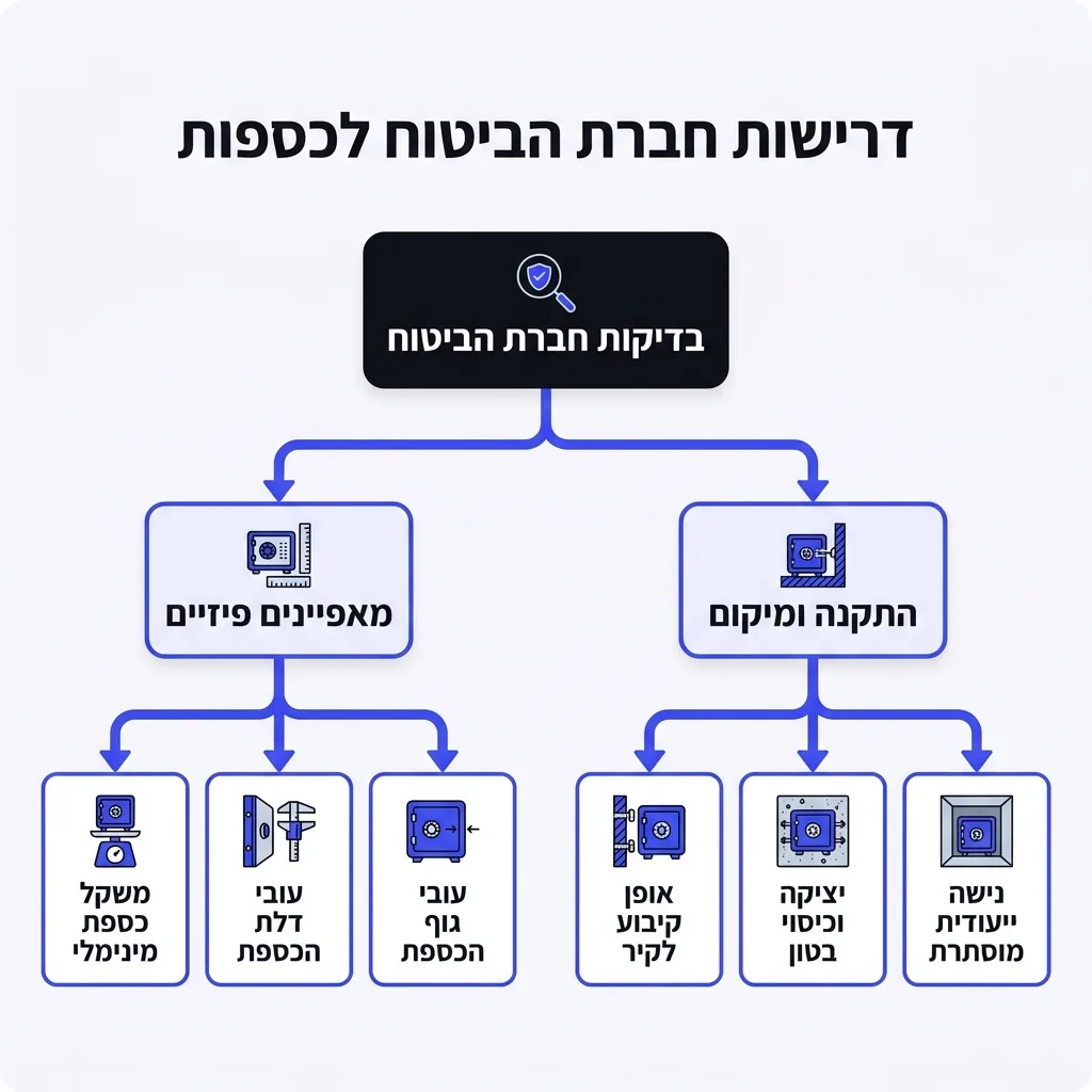 אינפוגרפיקה — דרישות חברת הביטוח לכספות: בדיקות חברת הביטוח