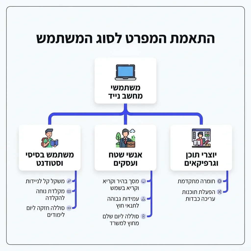אינפוגרפיקה — התאמת המפרט לסוג המשתמש: משתמשי מחשב נייד