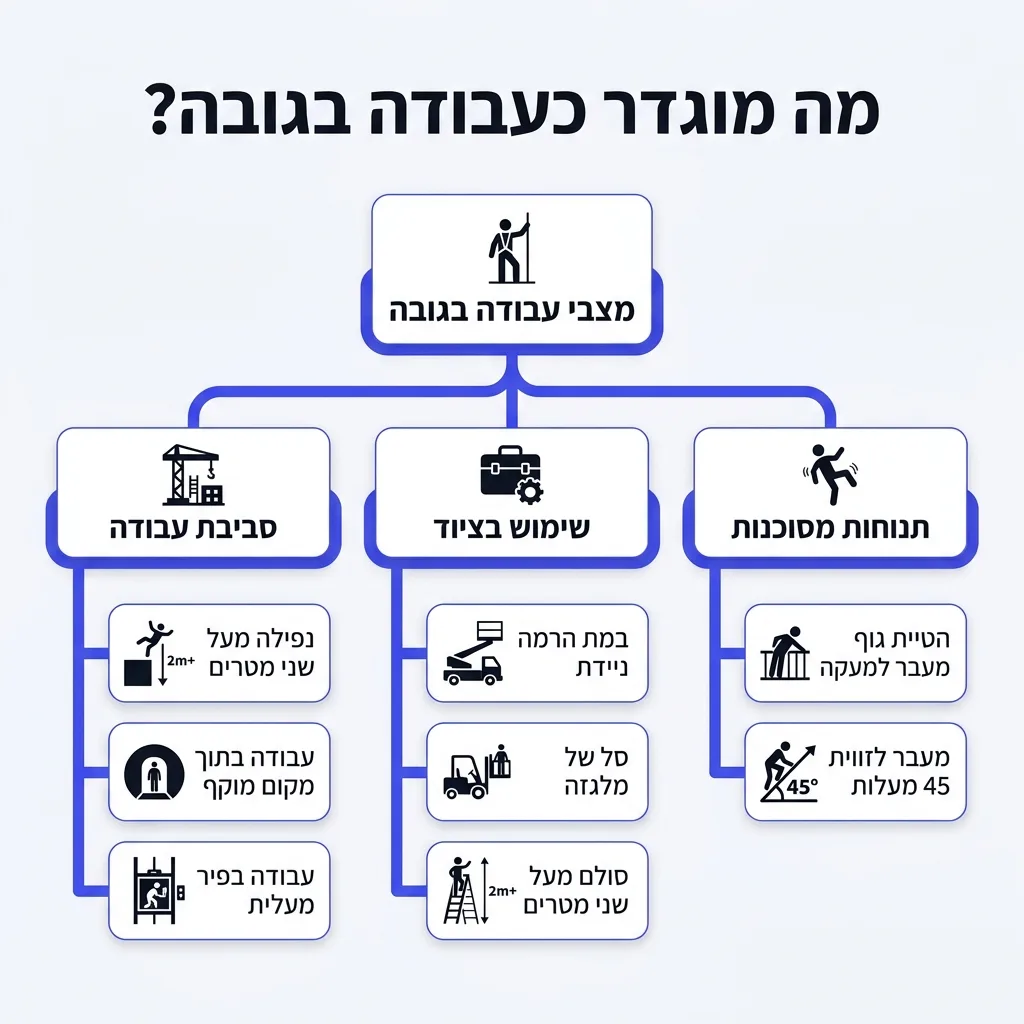 אינפוגרפיקה — מה מוגדר כעבודה בגובה?: מצבי עבודה בגובה