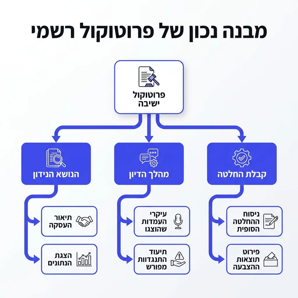 אינפוגרפיקה — מבנה נכון של פרוטוקול רשמי: פרוטוקול ישיבה