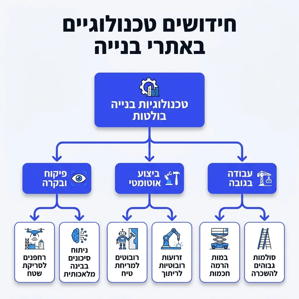 אינפוגרפיקה — חידושים טכנולוגיים באתרי בנייה: טכנולוגיות בנייה בולטות