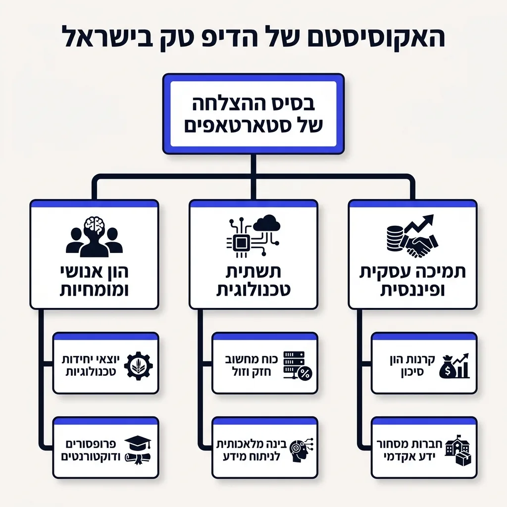 אינפוגרפיקה — האקוסיסטם של הדיפ טק בישראל: בסיס ההצלחה של סטארטאפים