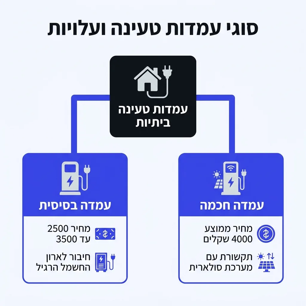 אינפוגרפיקה — סוגי עמדות טעינה ועלויות: עמדות טעינה ביתיות