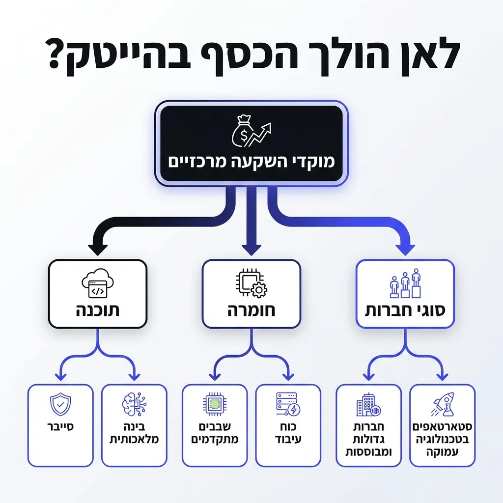 אינפוגרפיקה — לאן הולך הכסף בהייטק?: מוקדי השקעה מרכזיים