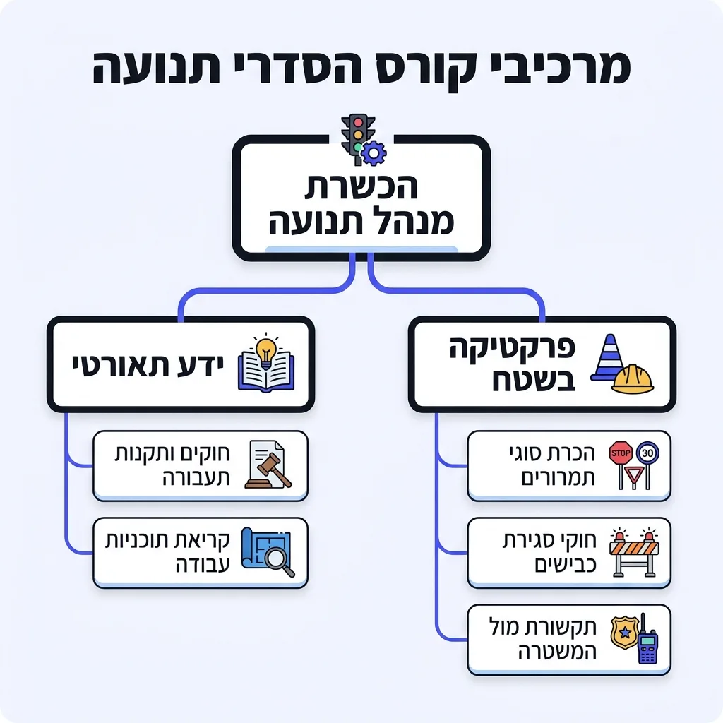 אינפוגרפיקה — מרכיבי קורס הסדרי תנועה: הכשרת מנהל תנועה