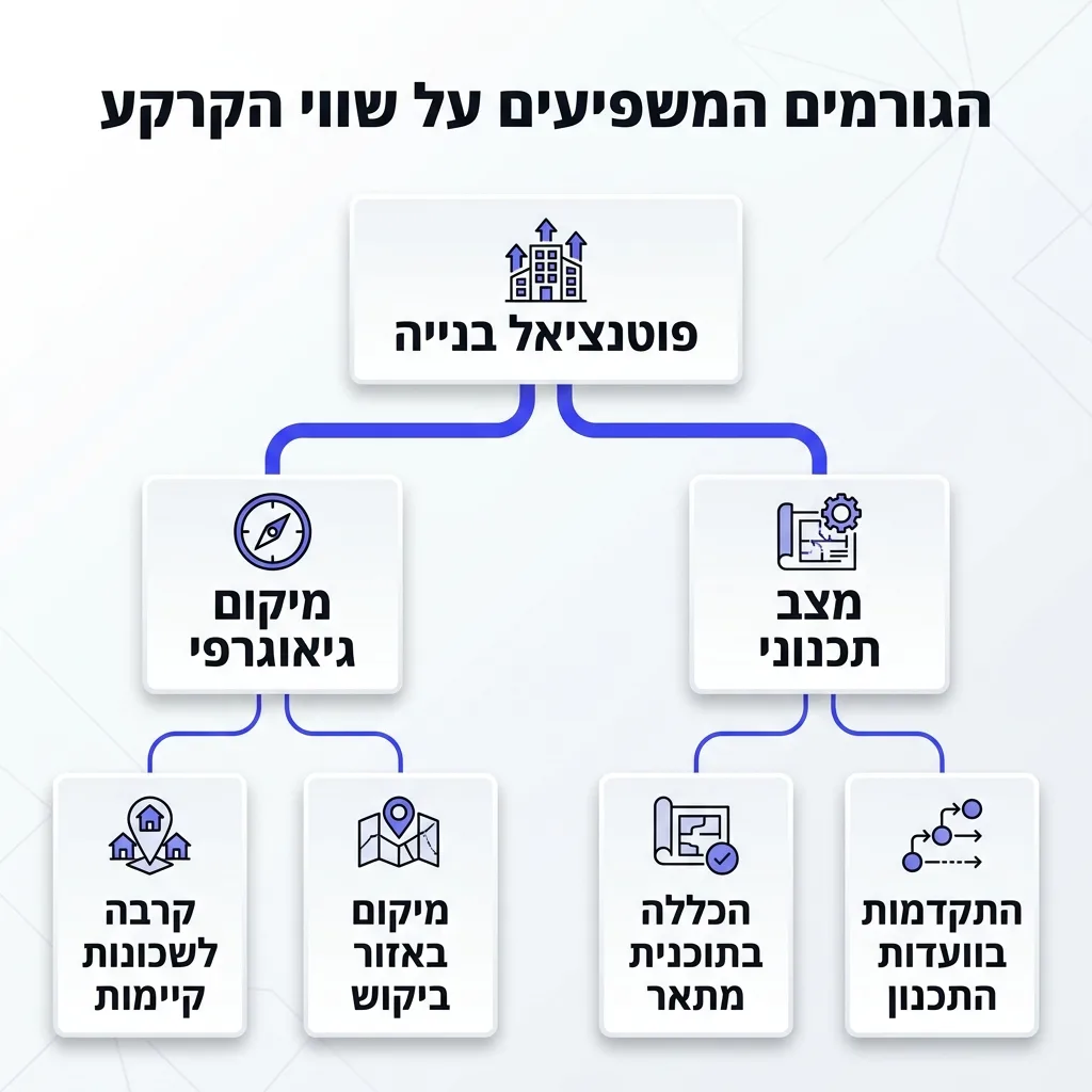 אינפוגרפיקה — הגורמים המשפיעים על שווי הקרקע: פוטנציאל בנייה