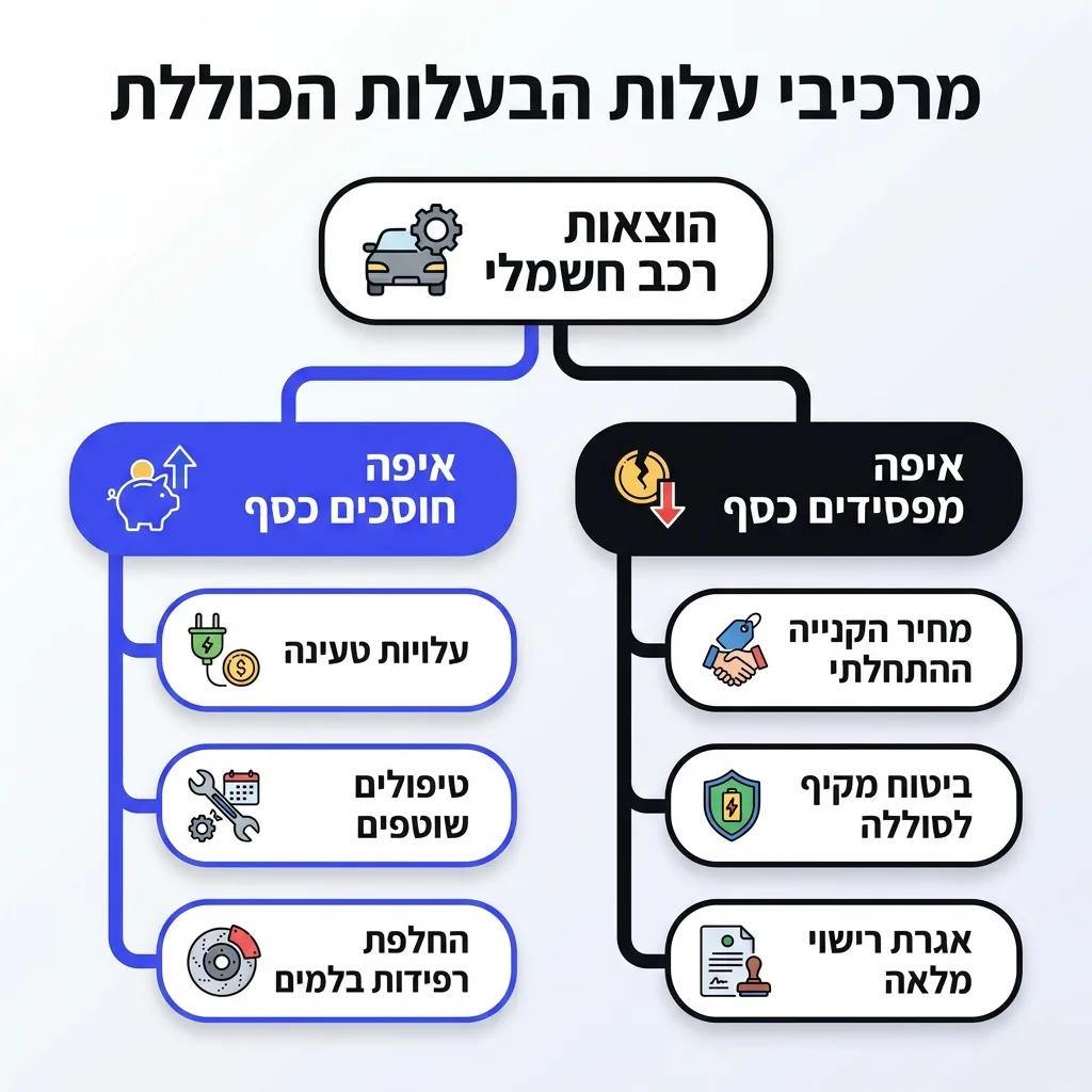 אינפוגרפיקה — מרכיבי עלות הבעלות הכוללת: הוצאות רכב חשמלי