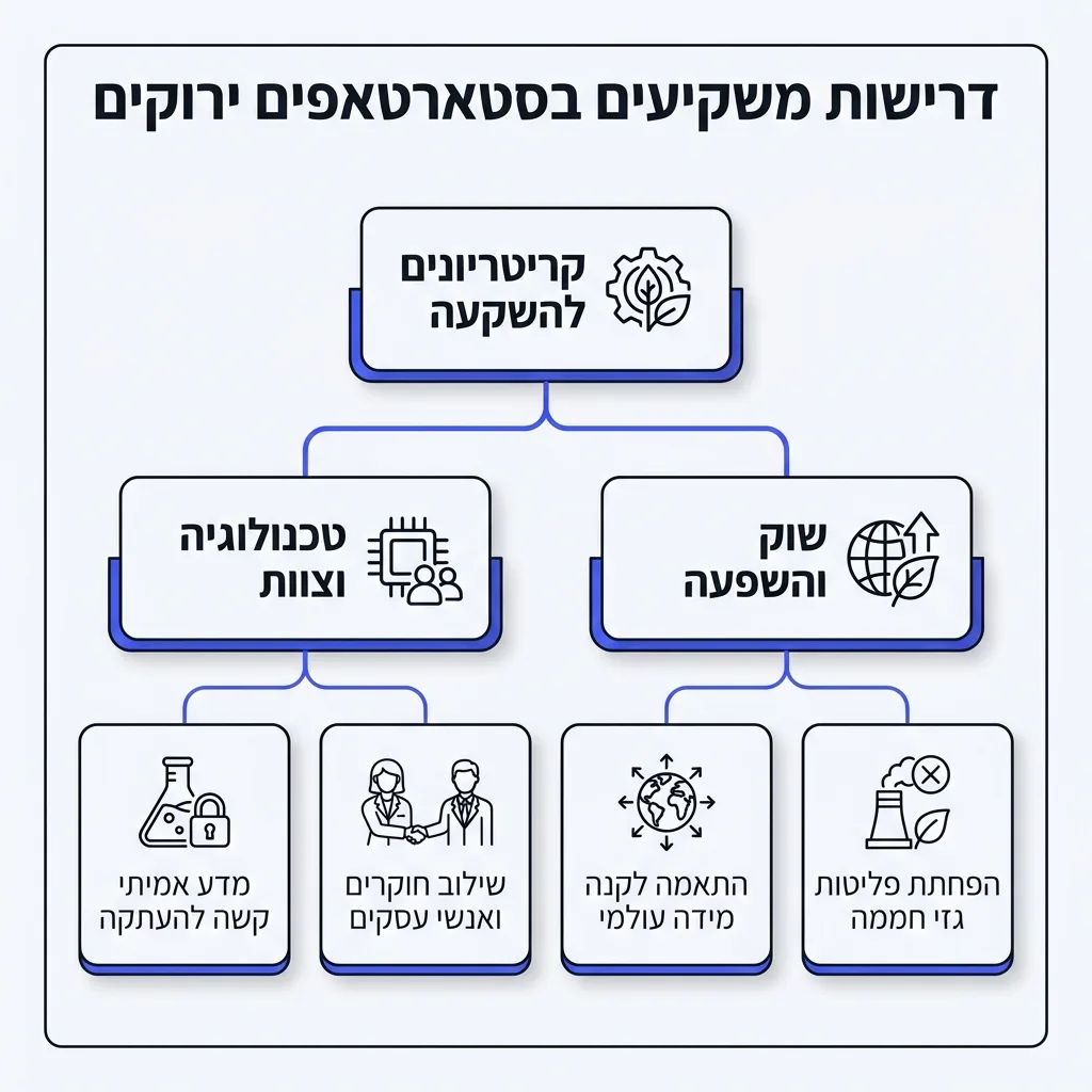 אינפוגרפיקה — דרישות משקיעים בסטארטאפים ירוקים: קריטריונים להשקעה