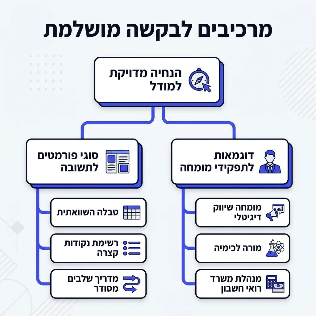 אינפוגרפיקה — מרכיבים לבקשה מושלמת: הנחיה מדויקת למודל