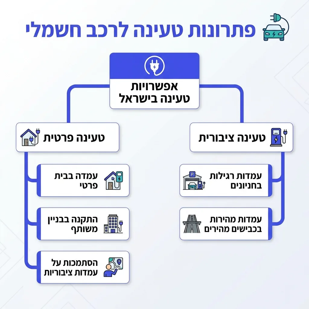 אינפוגרפיקה — פתרונות טעינה לרכב חשמלי: אפשרויות טעינה בישראל