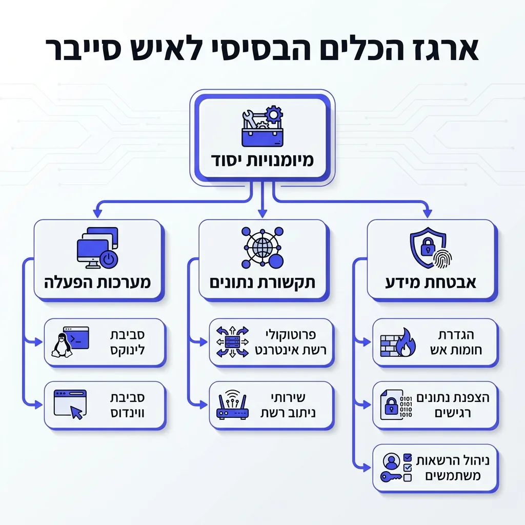 אינפוגרפיקה — ארגז הכלים הבסיסי לאיש סייבר: מיומנויות יסוד