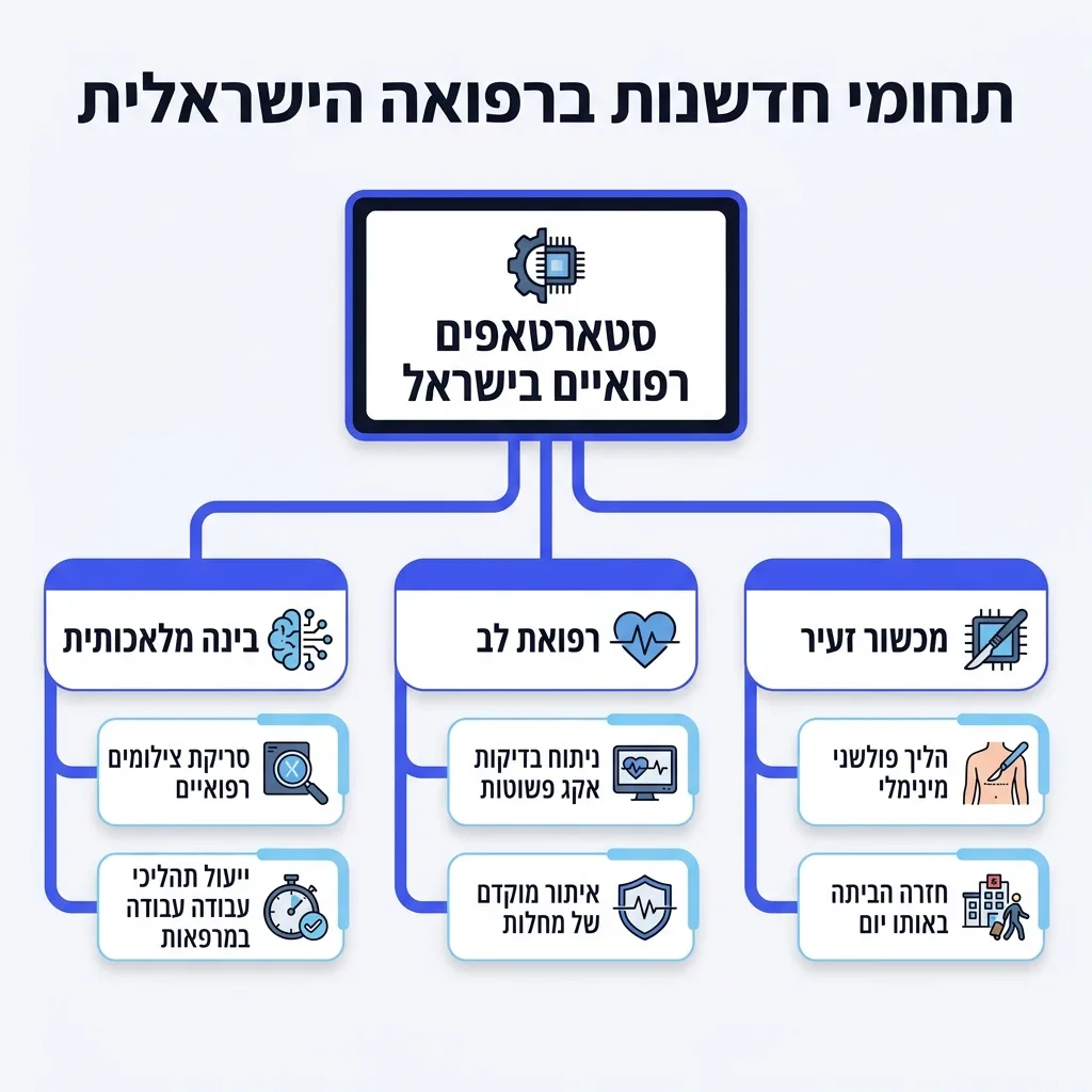אינפוגרפיקה — תחומי חדשנות ברפואה הישראלית: סטארטאפים רפואיים בישראל