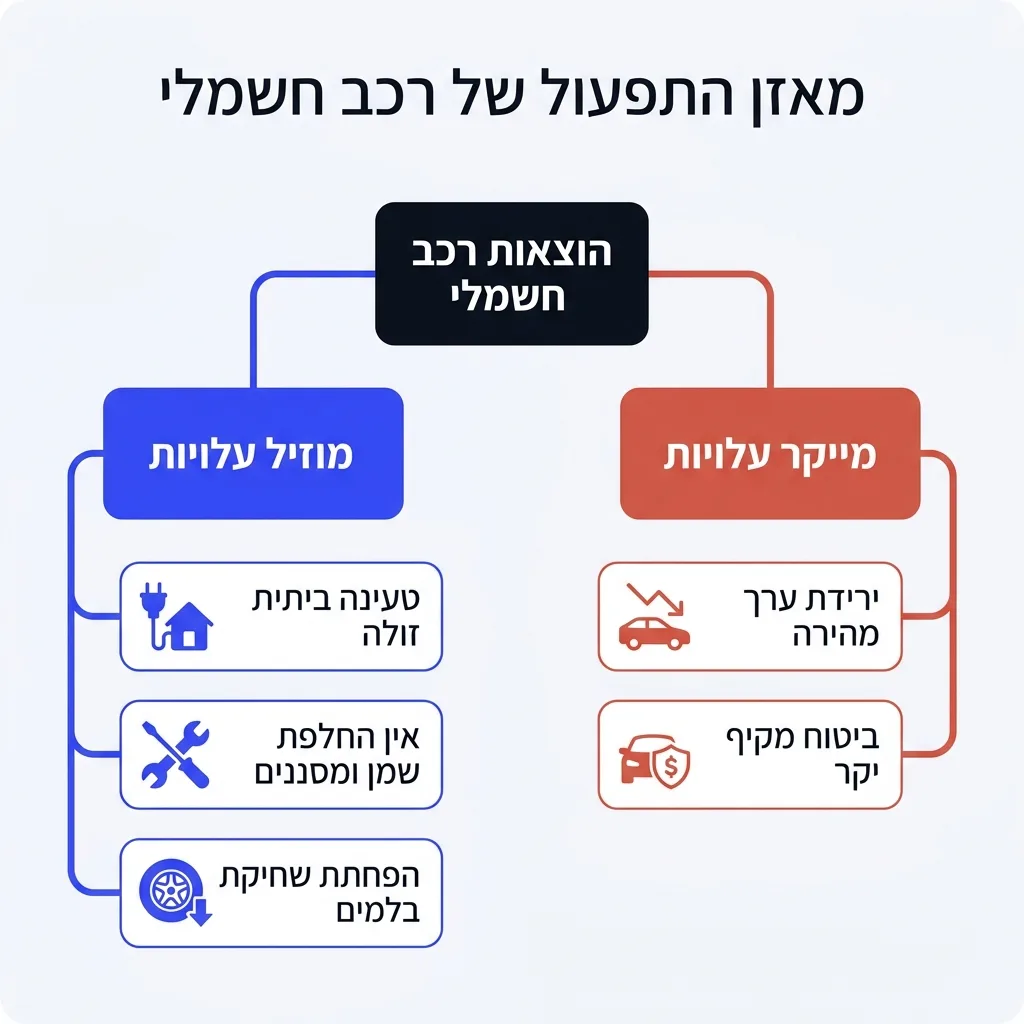 אינפוגרפיקה — מאזן התפעול של רכב חשמלי: הוצאות רכב חשמלי