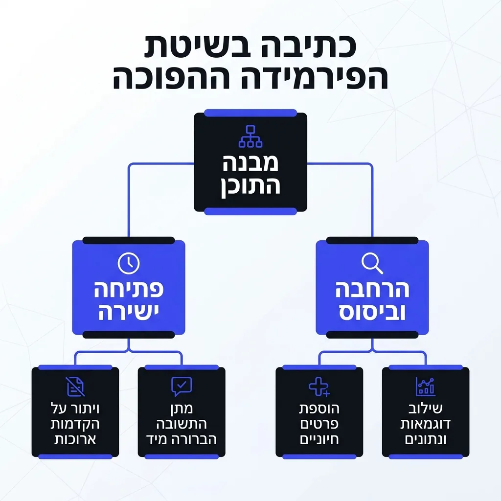 אינפוגרפיקה — כתיבה בשיטת הפירמידה ההפוכה: מבנה התוכן