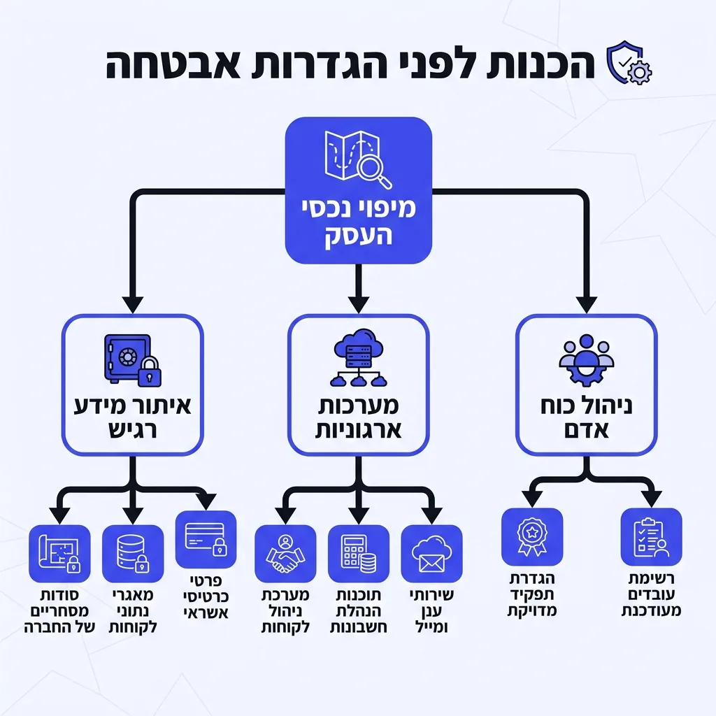 אינפוגרפיקה — הכנות לפני הגדרות אבטחה: מיפוי נכסי העסק
