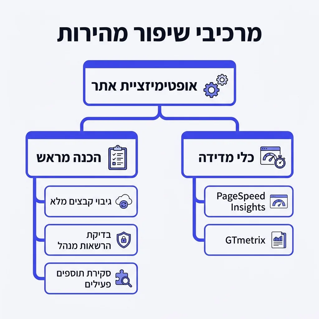 אינפוגרפיקה — מרכיבי שיפור מהירות: אופטימיזציית אתר