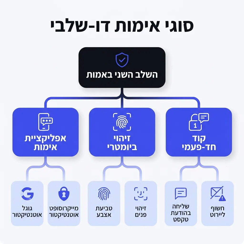 אינפוגרפיקה — סוגי אימות דו-שלבי: השלב השני באימות