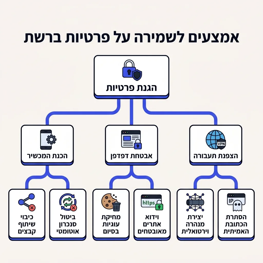 אינפוגרפיקה — אמצעים לשמירה על פרטיות ברשת: הגנת פרטיות