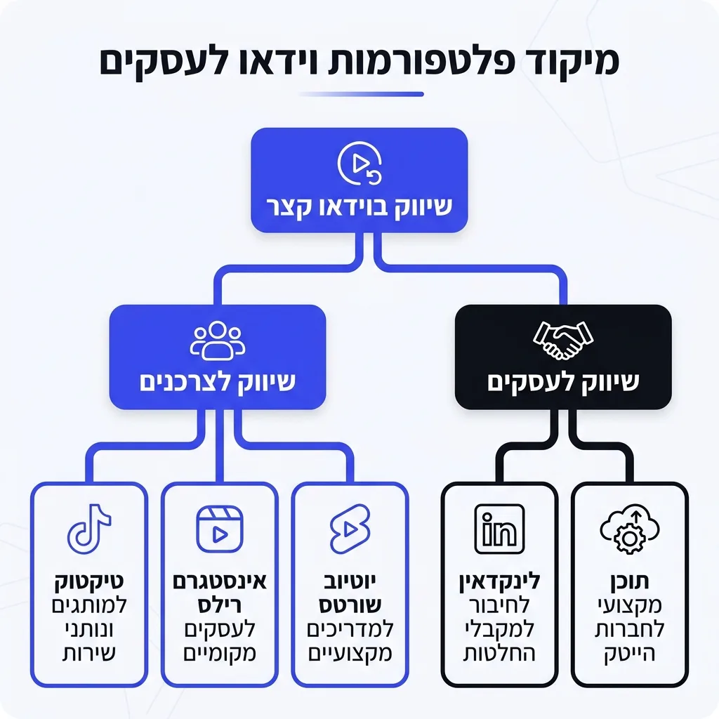 אינפוגרפיקה — מיקוד פלטפורמות וידאו לעסקים: שיווק בוידאו קצר