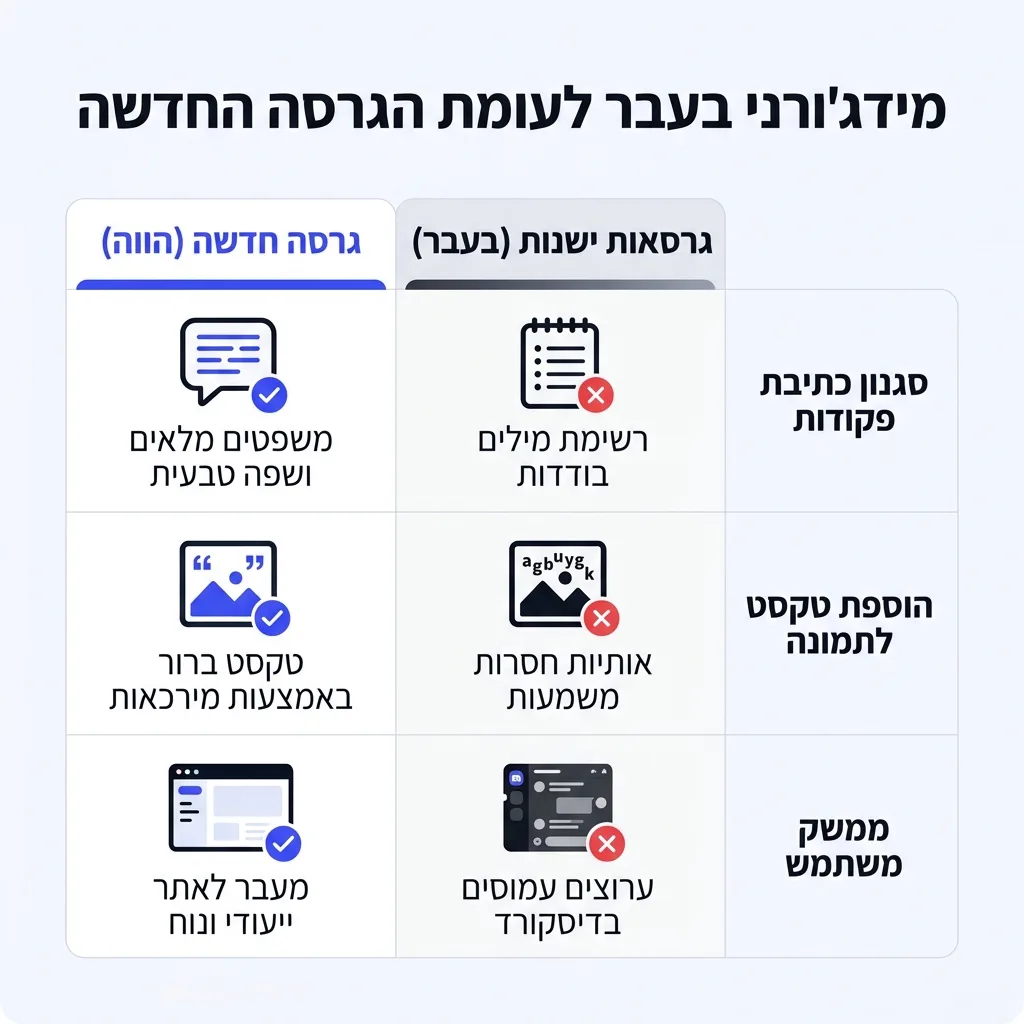 אינפוגרפיקה — מידג'ורני בעבר לעומת הגרסה החדשה: השוואה בין גרסאות ישנות, גרסה חדשה