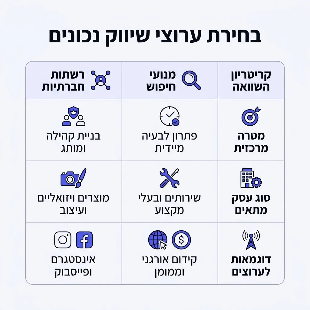 אינפוגרפיקה — בחירת ערוצי שיווק נכונים: השוואה בין מנועי חיפוש, רשתות חברתיות