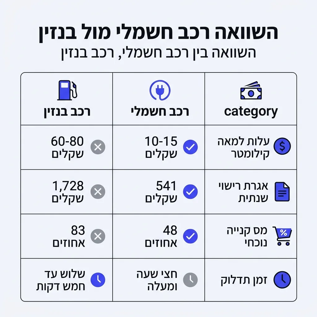 אינפוגרפיקה — השוואה רכב חשמלי מול בנזין: השוואה בין רכב חשמלי, רכב בנזין