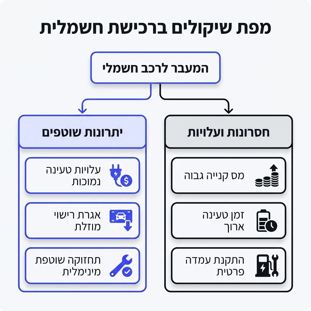 אינפוגרפיקה — מפת שיקולים ברכישת חשמלית: המעבר לרכב חשמלי