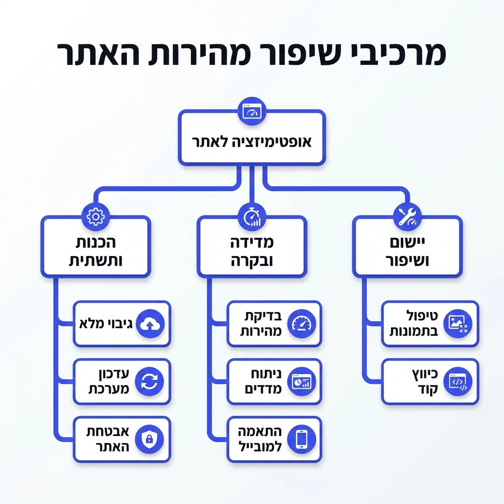 אינפוגרפיקה — מרכיבי שיפור מהירות האתר: אופטימיזציה לאתר