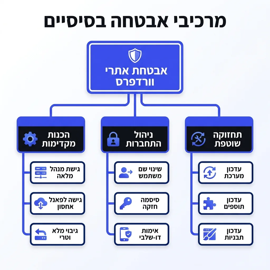 אינפוגרפיקה — מרכיבי אבטחה בסיסיים: אבטחת אתרי וורדפרס