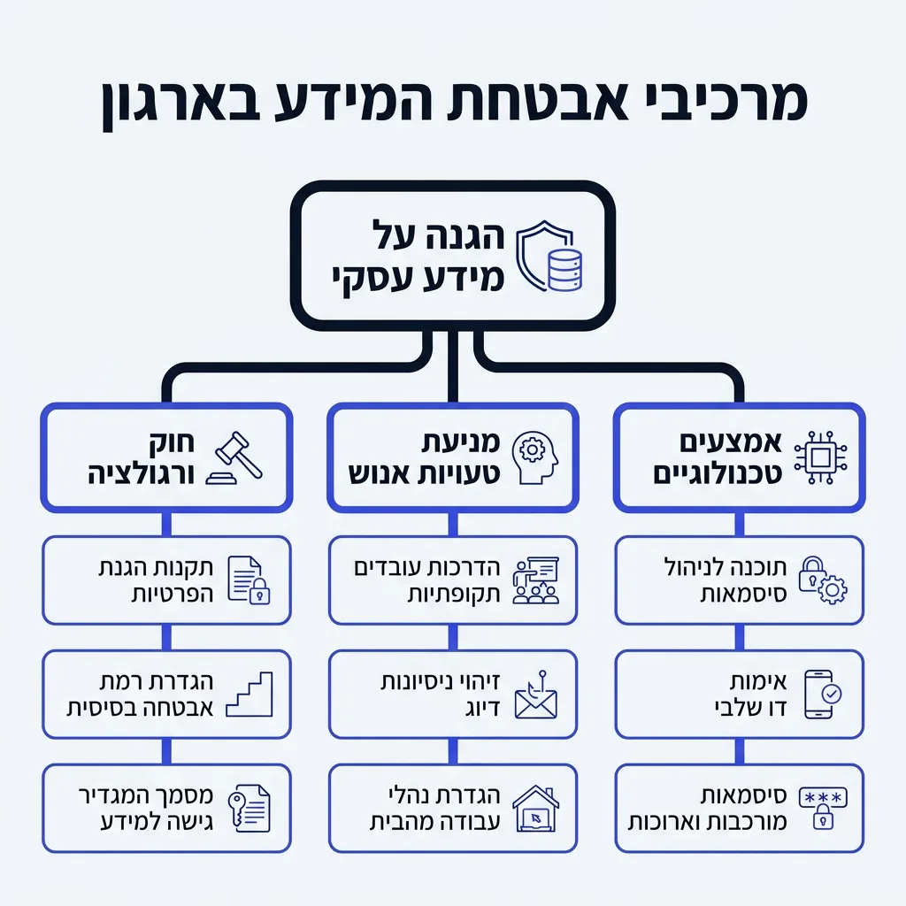 אינפוגרפיקה — מרכיבי אבטחת המידע בארגון: הגנה על מידע עסקי