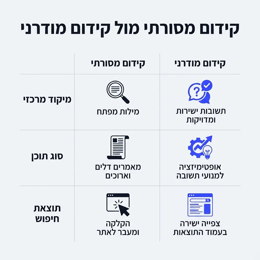 אינפוגרפיקה — קידום מסורתי מול קידום מודרני: השוואה בין קידום מסורתי, קידום מודרני