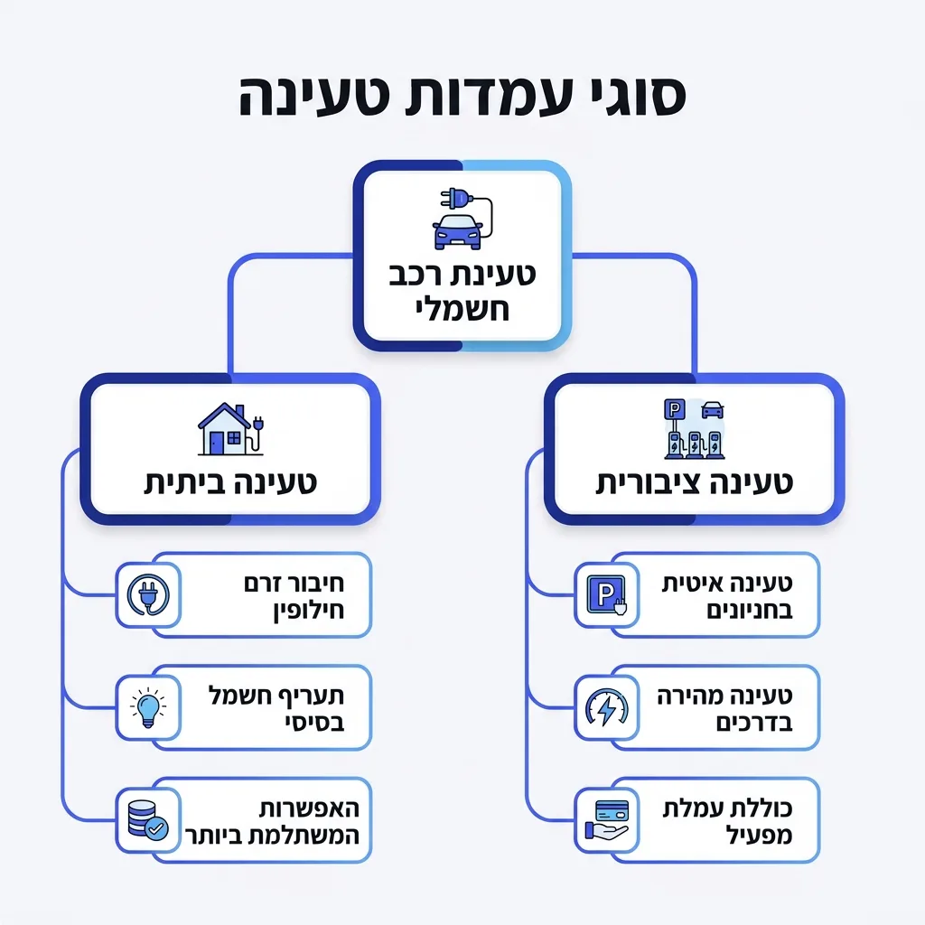 אינפוגרפיקה — סוגי עמדות טעינה: טעינת רכב חשמלי