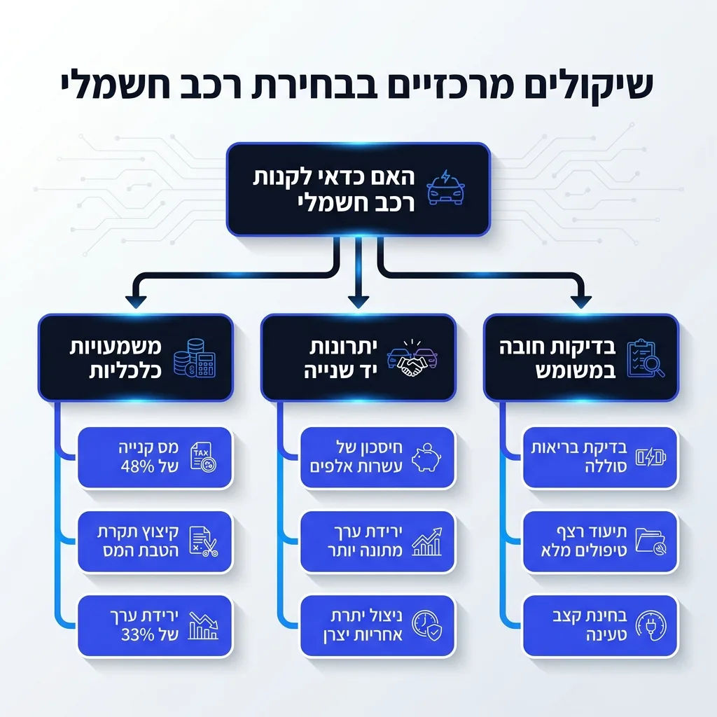 אינפוגרפיקה — שיקולים מרכזיים בבחירת רכב חשמלי: האם כדאי לקנות רכב חשמלי